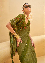 Thumbnail for Monjolika Fashion Dark Olive Green Printed Georgette Contemporary Saree