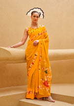 Thumbnail for Monjolika Fashion Yellow Printed Georgette Contemporary Saree