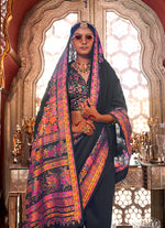 Thumbnail for Monjolika Fashion Silk Black Printed Traditional Festival Saree With Blouse - Distacart
