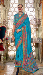 Thumbnail for Monjolika Fashion Silk Light blue Printed Traditional Festival Saree With Blouse