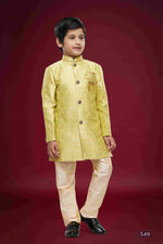 Thumbnail for Raivat Ethnic Kids Banarasi Jacquard Woven Work Semi Indo Western Set Beige Colour - Distacart