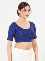 Thumbnail for Joban Fashion Royal-Blue Taffeta Silk Elbow Sleeveless Front Open Blouse