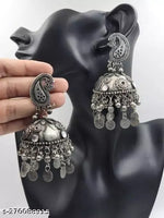 Thumbnail for Tehzeeb Creations Women's Black Oxidised Earrings With Ghungroo - Distacart
