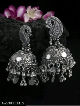 Tehzeeb Creations Women's Black Oxidised Earrings With Ghungroo - Distacart