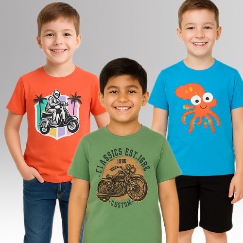 Chilins Round Neck Printed Super Combed Cotton T-shirt (Pack of 3)