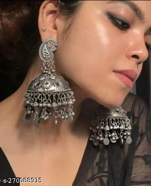 Tehzeeb Creations Women's Black Oxidised Earrings With Ghungroo - Distacart