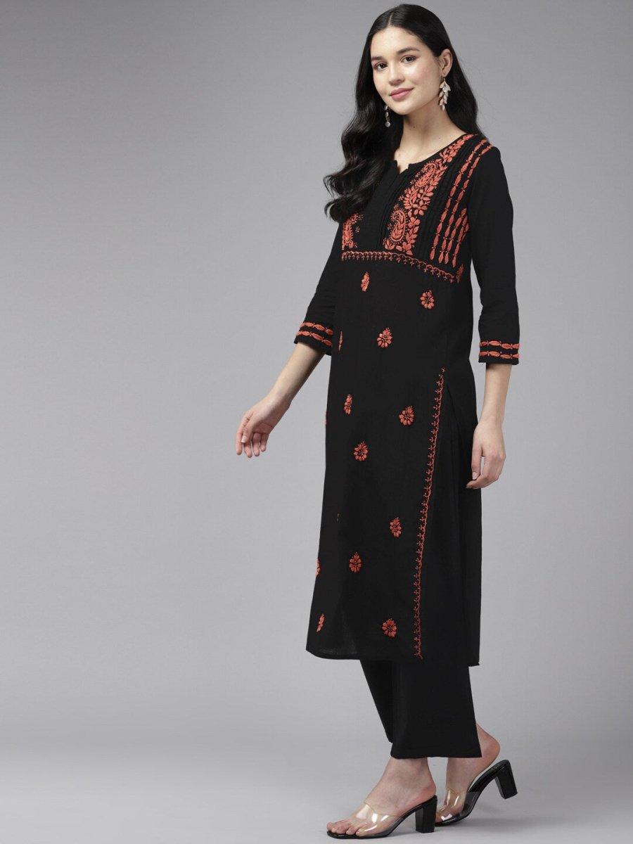 ADA Ethnic Motifs Embroidered Chikankari Cotton Straight Kurta - Distacart
