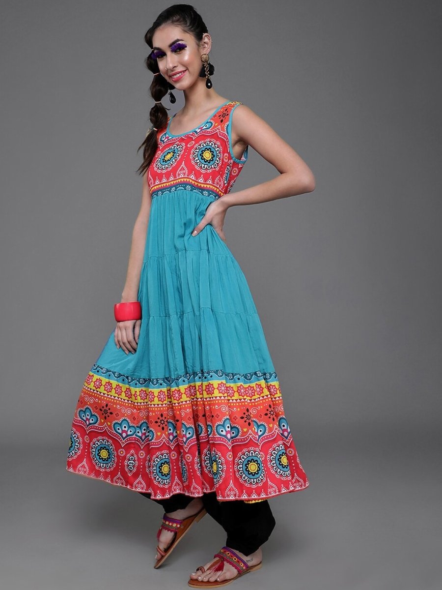 Aks Floral Printed Sleeveless Cotton Silk Anarkali Kurta - Distacart