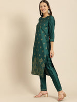 Thumbnail for All About You Women Teal Green Ethnic Motifs Kurta with Trousers - Distacart
