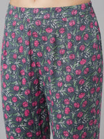 Thumbnail for Aks Floral Printed Mandarin Collar Regular Pure Cotton Kurta With Trousers - Distacart