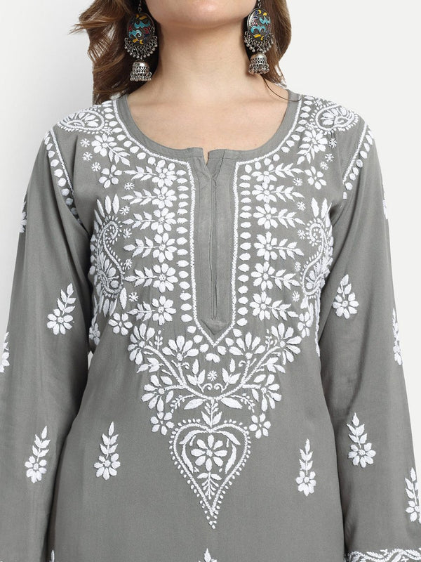 ADA Ethnic Motifs Embroidered Lucknowi Chikankari Kurta with Trousers - Distacart