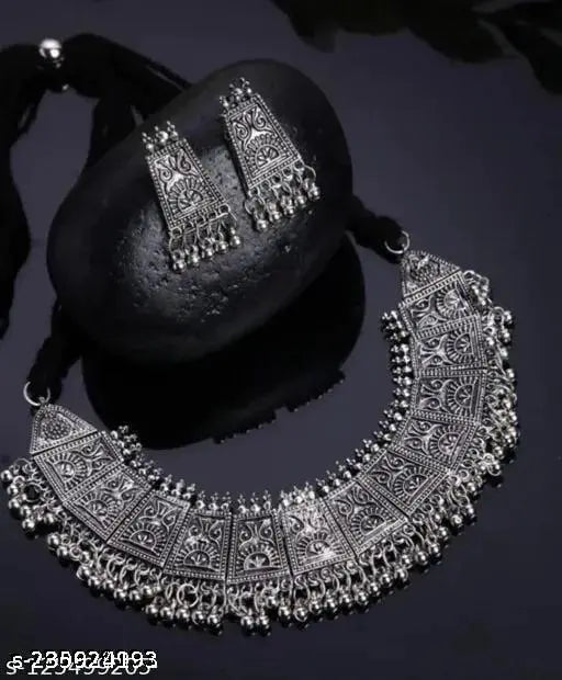 Tehzeeb Creations Women's German Silver Oxidised Necklace And Earrings Set - Distacart