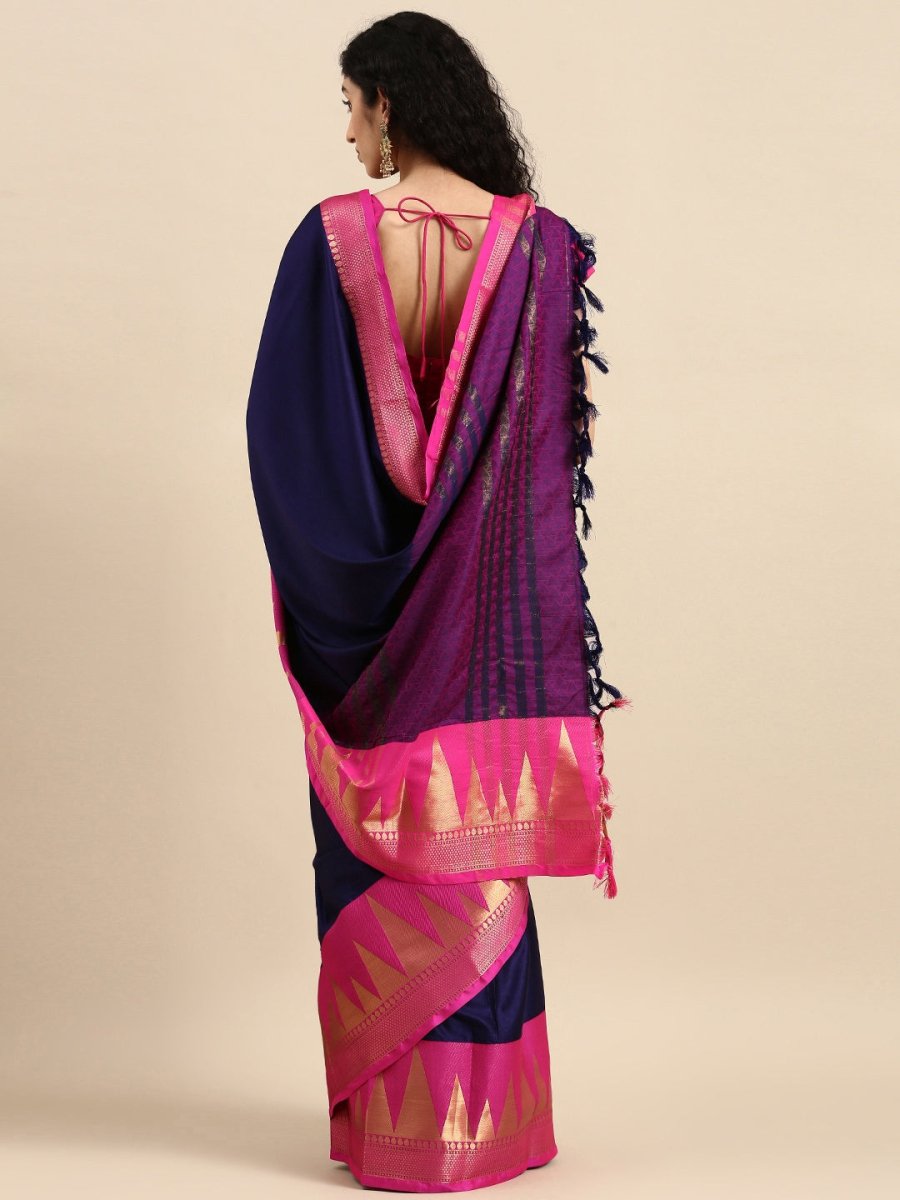 Anouk Navy Blue Woven Design Pure Silk Kanjeevaram Saree - Distacart