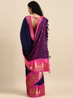 Thumbnail for Anouk Navy Blue Woven Design Pure Silk Kanjeevaram Saree - Distacart