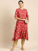 Thumbnail for All About You Women Rust & Gold-Toned Ethnic Motifs Printed Mirror Work Kurta - Distacart