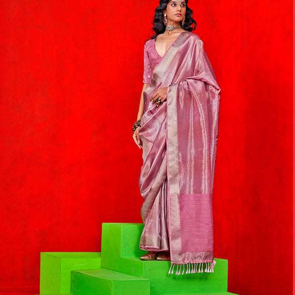 Monjolika Fashion Light Pink Weaving Tissue Zari Classic Saree - Distacart