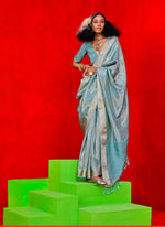 Thumbnail for Monjolika Fashion Light Blue Weaving Tissue Zari Classic Saree - Distacart