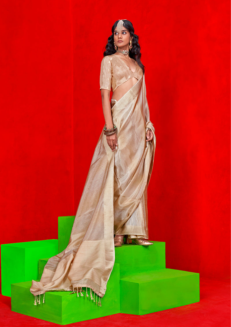 Monjolika Fashion Ivory Weaving Tissue Zari Classic Saree - Distacart