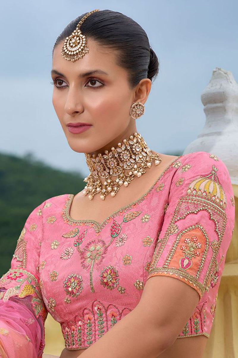 Monjolika Fashion Designer Silk Multi Color Bridal Wear Khatli Work Readymade Lehenga Choli