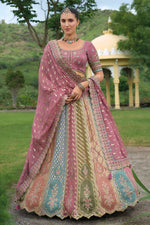 Thumbnail for Monjolika Fashion Designer Silk Multi Color Bridal Wear Khatli Work Readymade Lehenga Choli