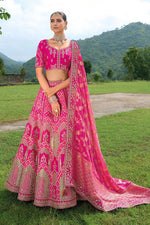 Thumbnail for Monjolika Fashion Designer Silk Rani Pink Color Bridal Wear Khatli Work Readymade Lehenga Choli