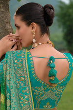 Thumbnail for Monjolika Fashion Designer Silk Turquoise Color Bridal Wear Khatli Work Readymade Lehenga Choli