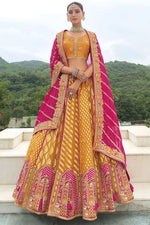 Thumbnail for Monjolika Fashion Designer Silk Orange Color Bridal Wear Khatli Work Readymade Lehenga Choli - Distacart