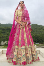 Thumbnail for Monjolika Fashion Designer Silk Rani Pink and Cream Color Bridal Wear Khatli Work Readymade Lehenga Choli
