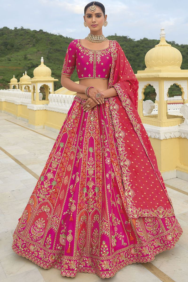 Monjolika Fashion Designer Silk Rani Pink Color Bridal Wear Khatli Work Readymade Lehenga Choli