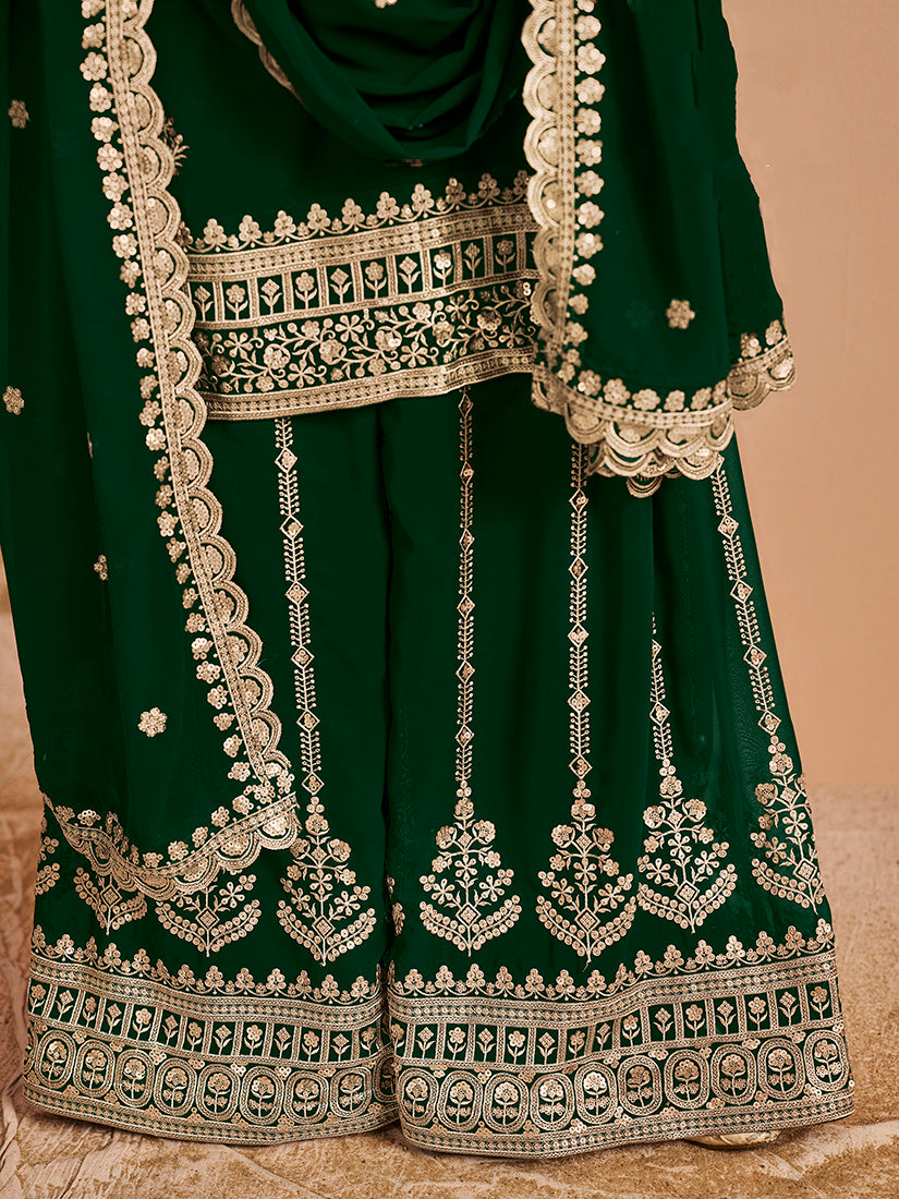 Monjolika Fashion Green Color Embroidered Santoon Georgette Salwar Suit