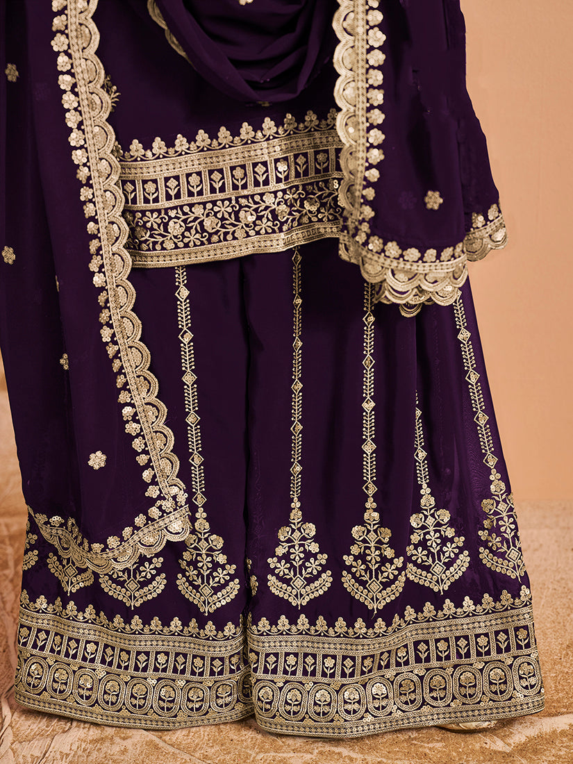 Monjolika Fashion Purple Color Embroidered Santoon Georgette Salwar Suit