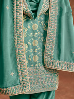 Thumbnail for Monjolika Fashion Turquoise Color Embroidered Santoon Silk Salwar Suit