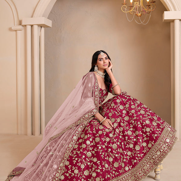 Monjolika Fashion Magenta Embroidered Art Silk Designer Lehenga Choli - Distacart
