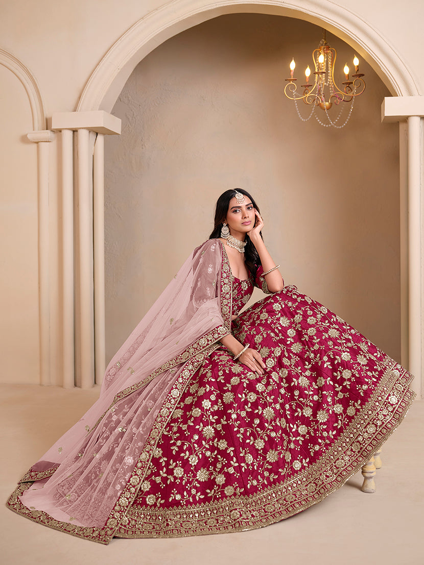 Monjolika Fashion Magenta Embroidered Art Silk Designer Lehenga Choli - Distacart
