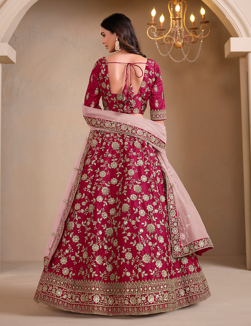 Monjolika Fashion Magenta Embroidered Art Silk Designer Lehenga Choli