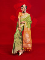 Thumbnail for Monjolika Fashion Green Color Weaving Silk Traditional Saree For Classic Look - Distacart