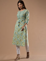 Thumbnail for Swasti Women Green Floral Printed Flared Sleeves Mirror Work Floral Kurta - Distacart