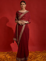 Thumbnail for Anouk Maroon Embellished Sequinned Pure Georgette Saree - Distacart