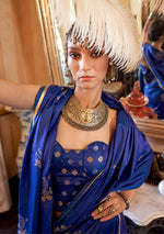 Thumbnail for Monjolika Fashion Luxurious Royal Blue Satin Silk Saree With Intricate Weaving Design