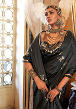 Thumbnail for Monjolika Fashion Luxurious Black Satin Silk Saree With Intricate Weaving Design