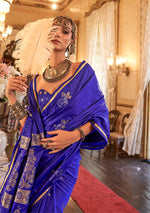 Thumbnail for Monjolika Fashion Luxurious Indigo Satin Silk Saree With Intricate Weaving Design