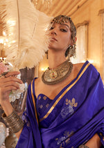 Thumbnail for Monjolika Fashion Luxurious Indigo Satin Silk Saree With Intricate Weaving Design