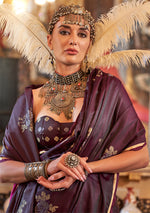 Thumbnail for Monjolika Fashion Luxurious Wine Satin Silk Saree With Intricate Weaving Design