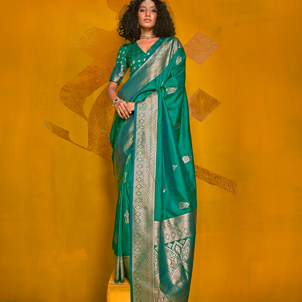 Monjolika Fashion Charming Turquoise Color Silk Saree With Fine Zari Weave - Distacart