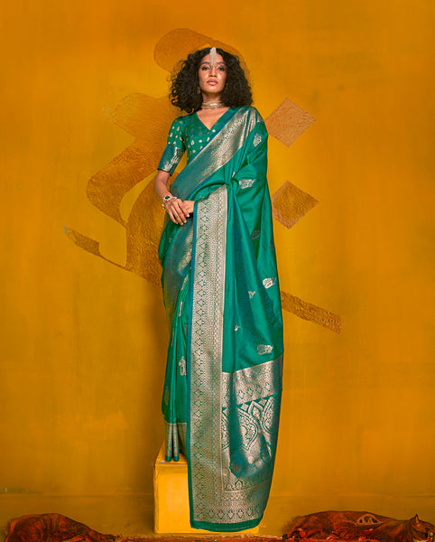 Monjolika Fashion Charming Turquoise Color Silk Saree With Fine Zari Weave