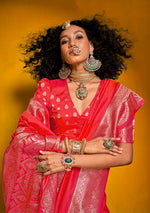 Thumbnail for Monjolika Fashion Charming Bright Red Color Silk Saree With Fine Zari Weave