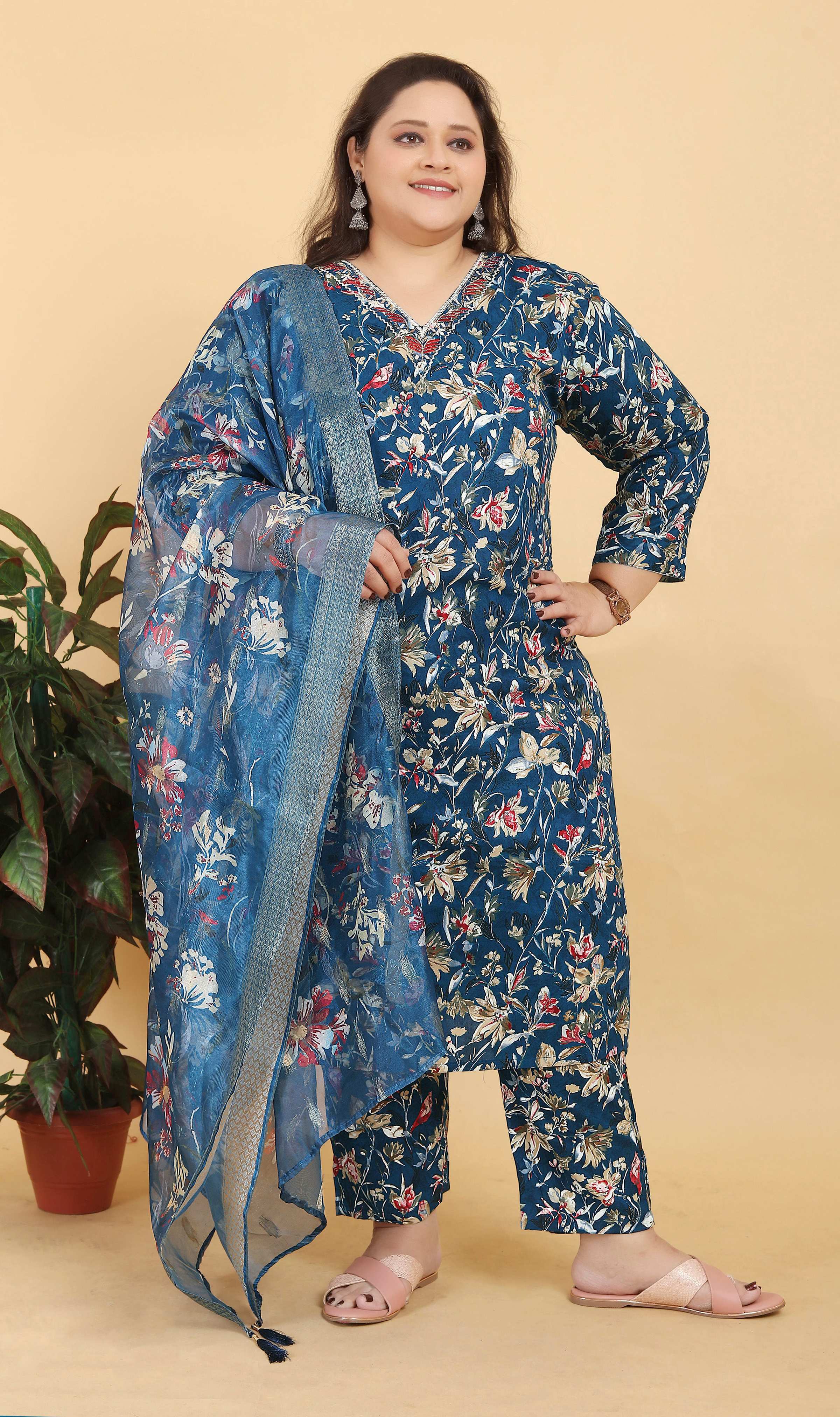 Monjolika Fashion Blue Premium Lichi Viscose Hand Work Classic Salwar Suit