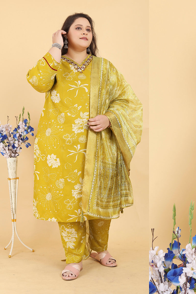 Monjolika Fashion Mustard Premium Rayon Hand Work Classic Salwar Suit