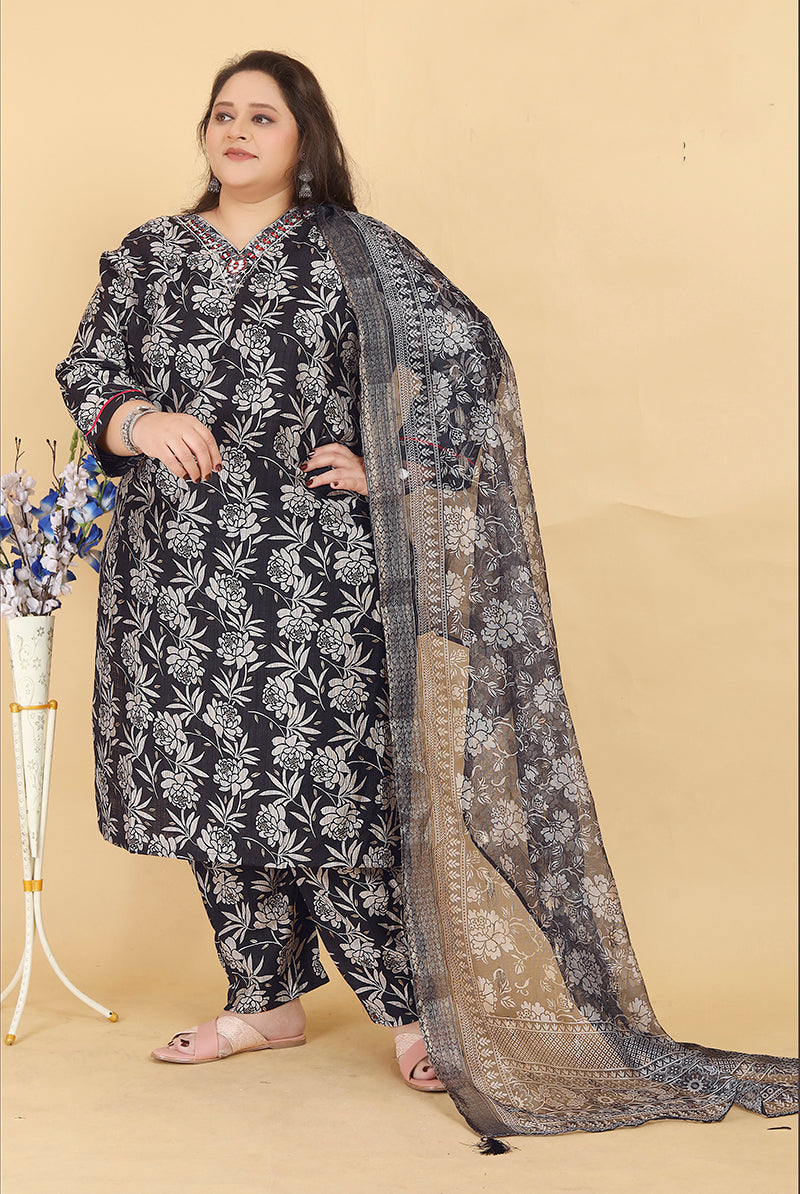Monjolika Fashion Black Lichi Viscose Hand Work Classic Salwar Suit