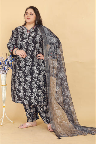 Monjolika Fashion Black Lichi Viscose Hand Work Classic Salwar Suit